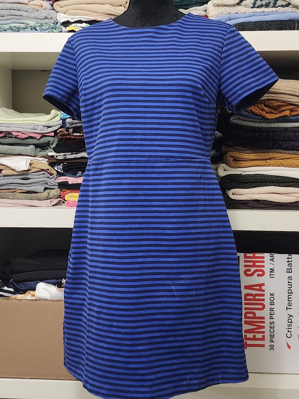 Old Navy Blue and Black Striped Short Sleeve Mini Dress